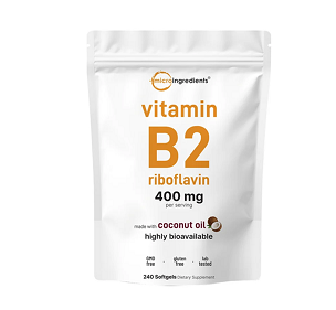 Micro Ingredients Vitamin B2, Riboflavin 400mg, 240 Softgels with Coconut Oil